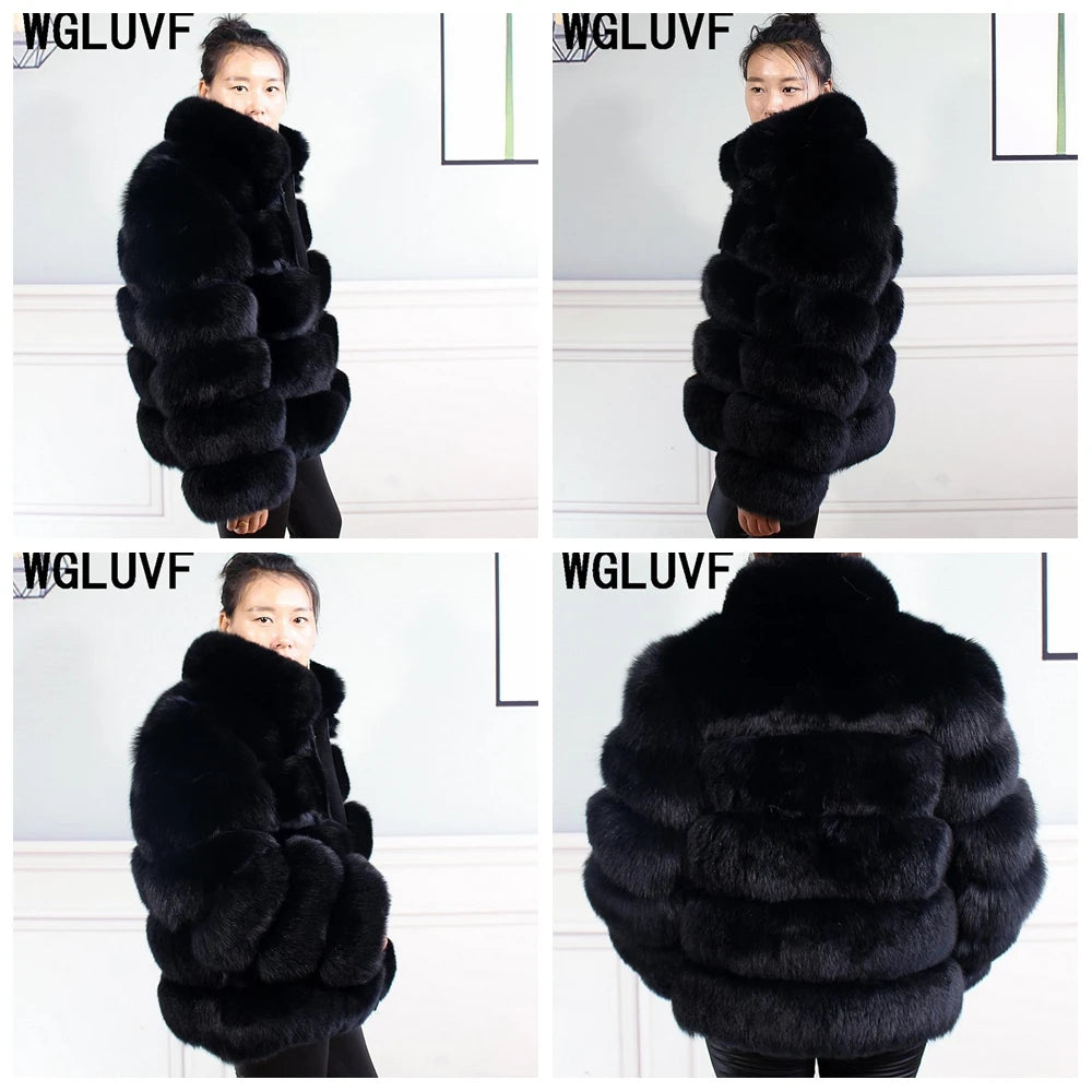 Winter women's Jacket Real Fox fur coat Stand Collar high street Coat real Fox Fur jackets women's coats in promotion WGLUVF FUR