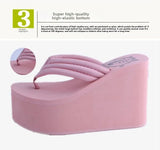 Bohemian Women's Thong Slippers 11cm Thick Heel Anti-Slip Summer Beach Sandals Fashionable Korean Style Flat Footwear
