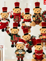 Handmade Wooden Bear Christmas Ornaments Set