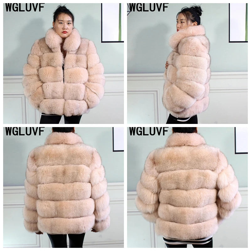 Winter women's Jacket Real Fox fur coat Stand Collar high street Coat real Fox Fur jackets women's coats in promotion WGLUVF FUR