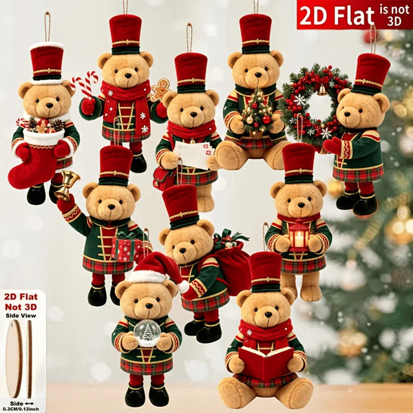 Handmade Wooden Bear Christmas Ornaments Set