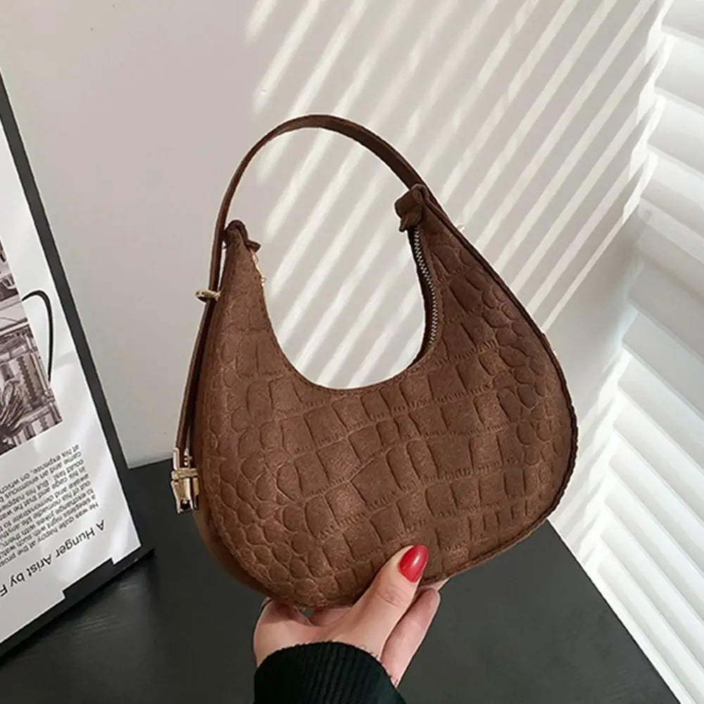 Women's Crocodile Grain Underarm Bags Felt Fashion Shoulder Bag Cute Simple Handbags Female Purses