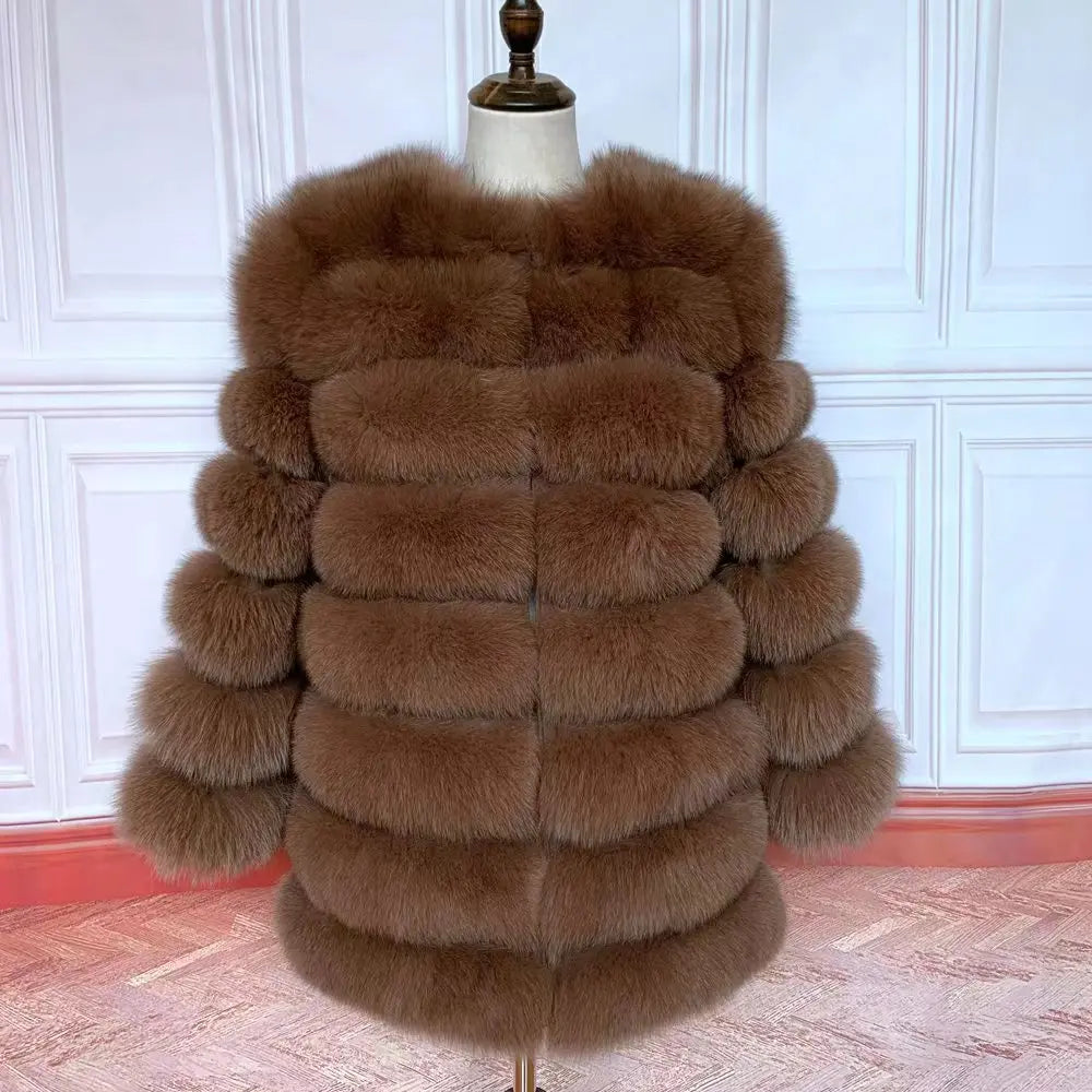 70CM 4in1 New Fast Shipping New Fashion Women Fashion Real Natural Fox Fur Long Coat Jacket for Winter Warm Over Coat