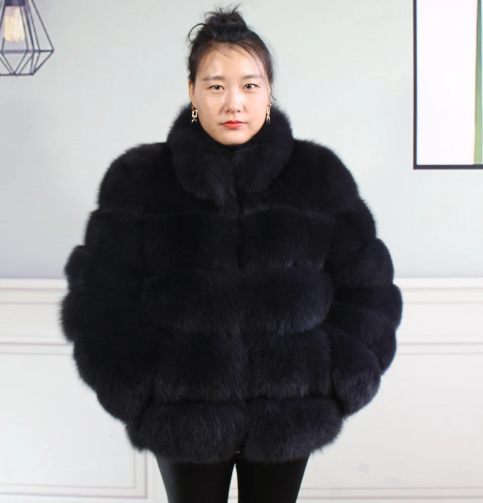 Winter women's Jacket Real Fox fur coat Stand Collar high street Coat real Fox Fur jackets women's coats in promotion WGLUVF FUR