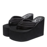 Bohemian Women's Thong Slippers 11cm Thick Heel Anti-Slip Summer Beach Sandals Fashionable Korean Style Flat Footwear