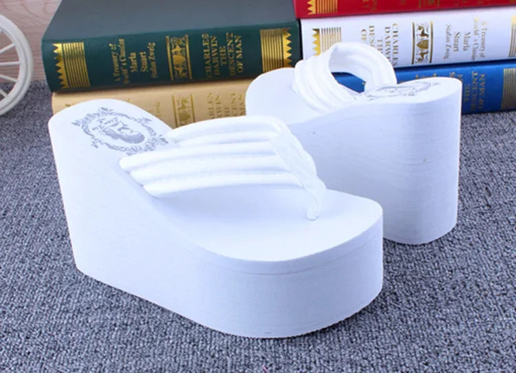 Bohemian Women's Thong Slippers 11cm Thick Heel Anti-Slip Summer Beach Sandals Fashionable Korean Style Flat Footwear