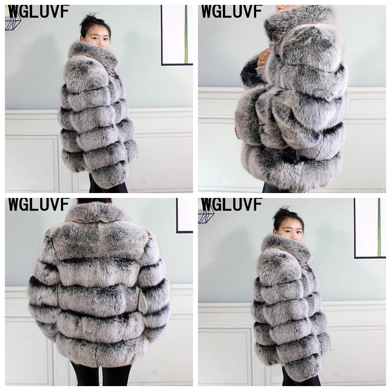 Winter women's Jacket Real Fox fur coat Stand Collar high street Coat real Fox Fur jackets women's coats in promotion WGLUVF FUR