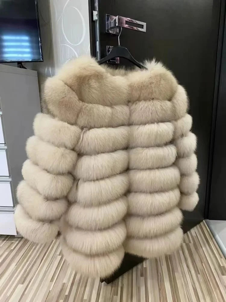 70CM 4in1 New Fast Shipping New Fashion Women Fashion Real Natural Fox Fur Long Coat Jacket for Winter Warm Over Coat