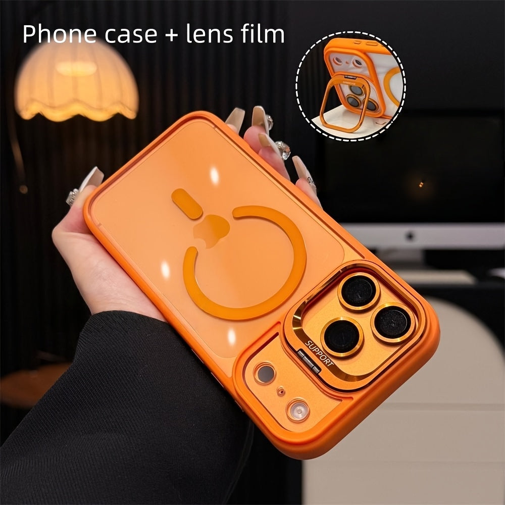 2pcs Set: 1 Phone Case + 1 Lens Protector, Transparent Magnetic Acrylic Design, Built-In Kickstand — Compatible with Iphone 12-17 Pro, Pro Max, And 17 Air | Minimalist Style, Ideal for Photography Enthusiasts