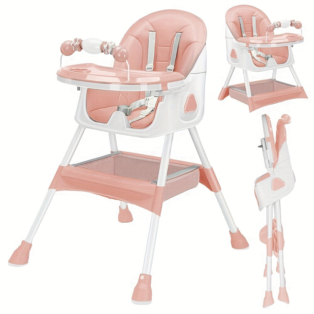 Adjustable Portable Dining Chair with 5-Point Harness, Tray Table & Wheels - Heavy-Duty Multi-Functional Eat, Play & Activity Seat with Storage Pocket, Safety Belt & Easy-Clean Surface - Ideal Christmas/Halloween Gift (Grey/P