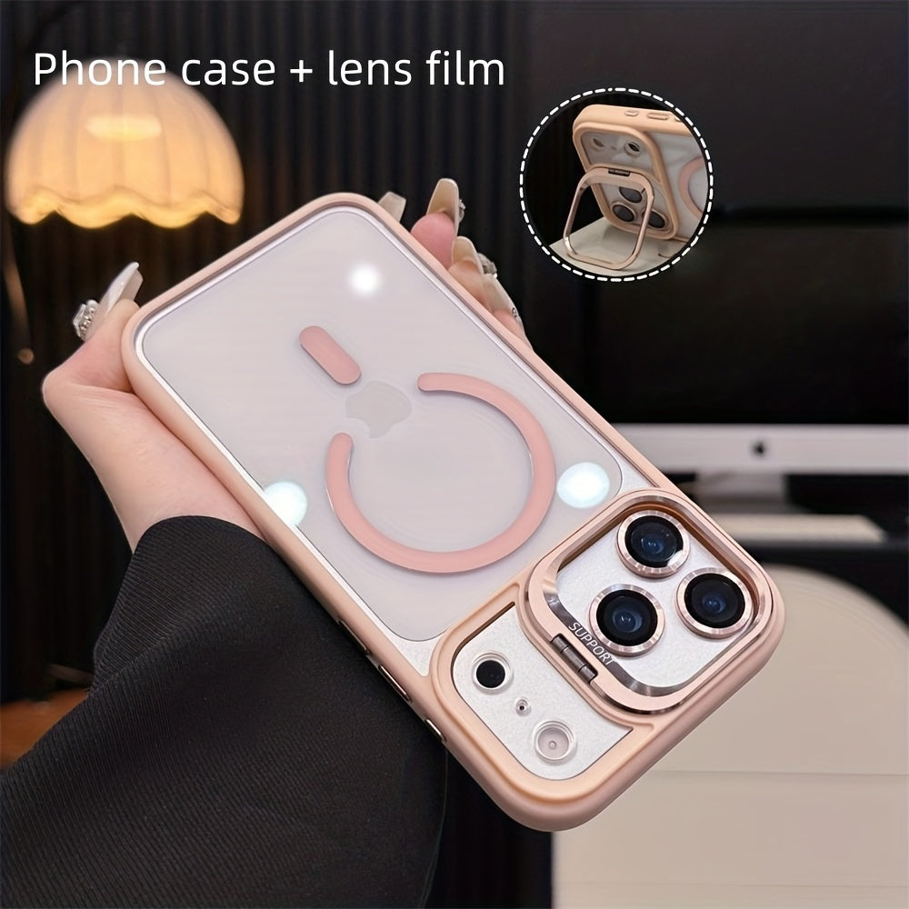 2pcs Set: 1 Phone Case + 1 Lens Protector, Transparent Magnetic Acrylic Design, Built-In Kickstand — Compatible with Iphone 12-17 Pro, Pro Max, And 17 Air | Minimalist Style, Ideal for Photography Enthusiasts