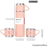 Modern Travel Thermal Flask Set - Flask Set Stainless Steel Vacuum Insulated Bottle with Cup Both for Hot and Cold Drink,Flask can be Used as Travel Mug or Insulated Water for Daily Commute, Weekend Adventures Pink