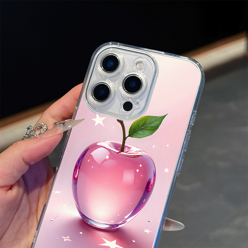 Lightweight Shockproof Anti-Yellowing Apple Themed Transparent Magnetic Phone Case for iPhone 16 Pro Max 16e 15 Plus 14 13 12 11 XS Max XR X Crystal Clear Cover with Pink Apple Design Durable Protective Shell