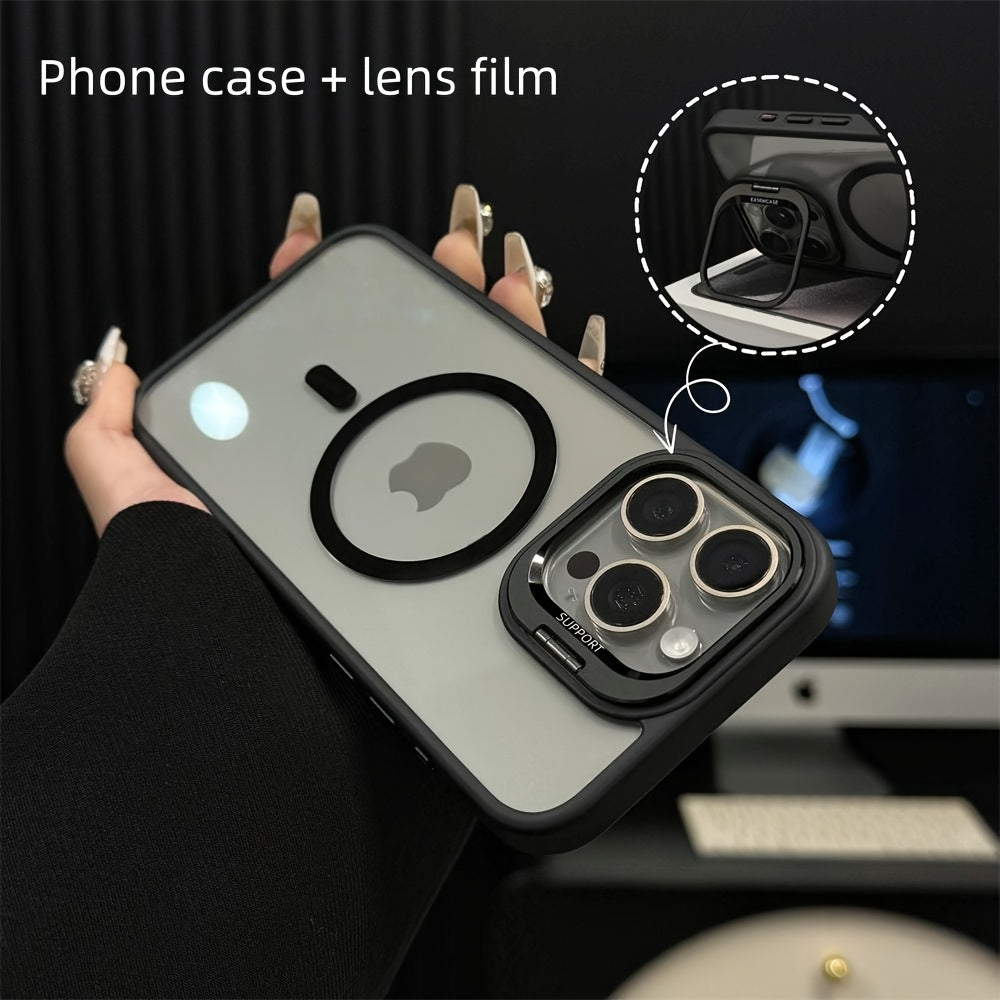 2pcs Set: 1 Phone Case + 1 Lens Protector, Transparent Magnetic Acrylic Design, Built-In Kickstand — Compatible with Iphone 12-17 Pro, Pro Max, And 17 Air | Minimalist Style, Ideal for Photography Enthusiasts