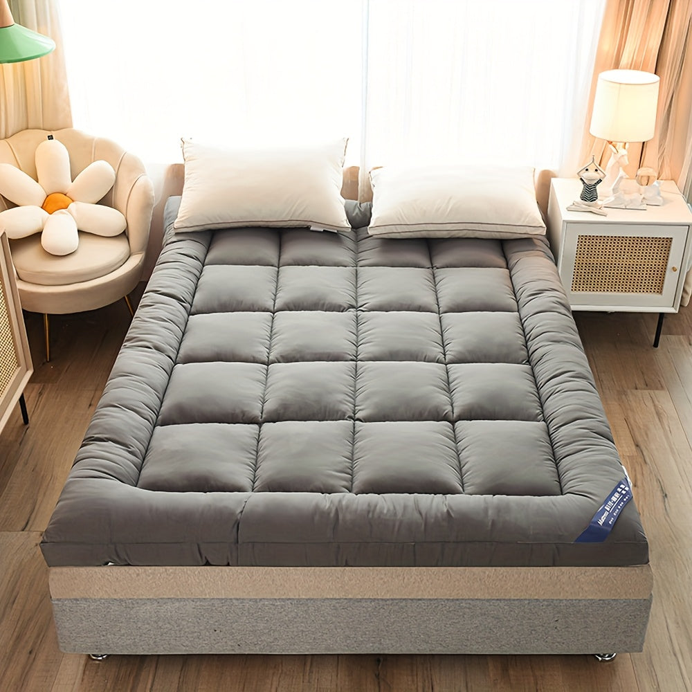 1pc Hotel Quality Mattress Topper 10cm Thick - Ultra-Soft Microfiber, Anti-Shift & Even Weight Distribution, UK Bed Sizes Single/Double/King/Super King, Grey