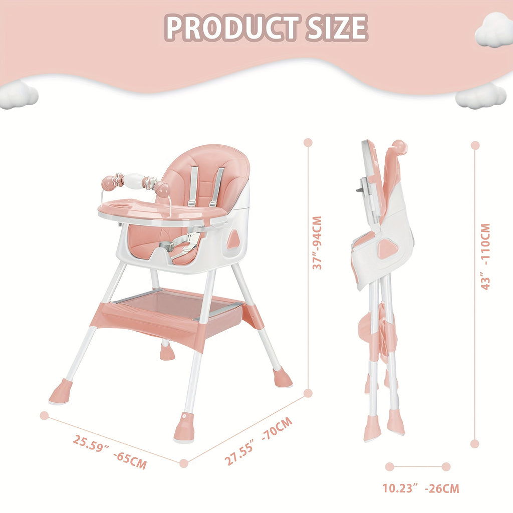 Adjustable Portable Dining Chair with 5-Point Harness, Tray Table & Wheels - Heavy-Duty Multi-Functional Eat, Play & Activity Seat with Storage Pocket, Safety Belt & Easy-Clean Surface - Ideal Christmas/Halloween Gift (Grey/P