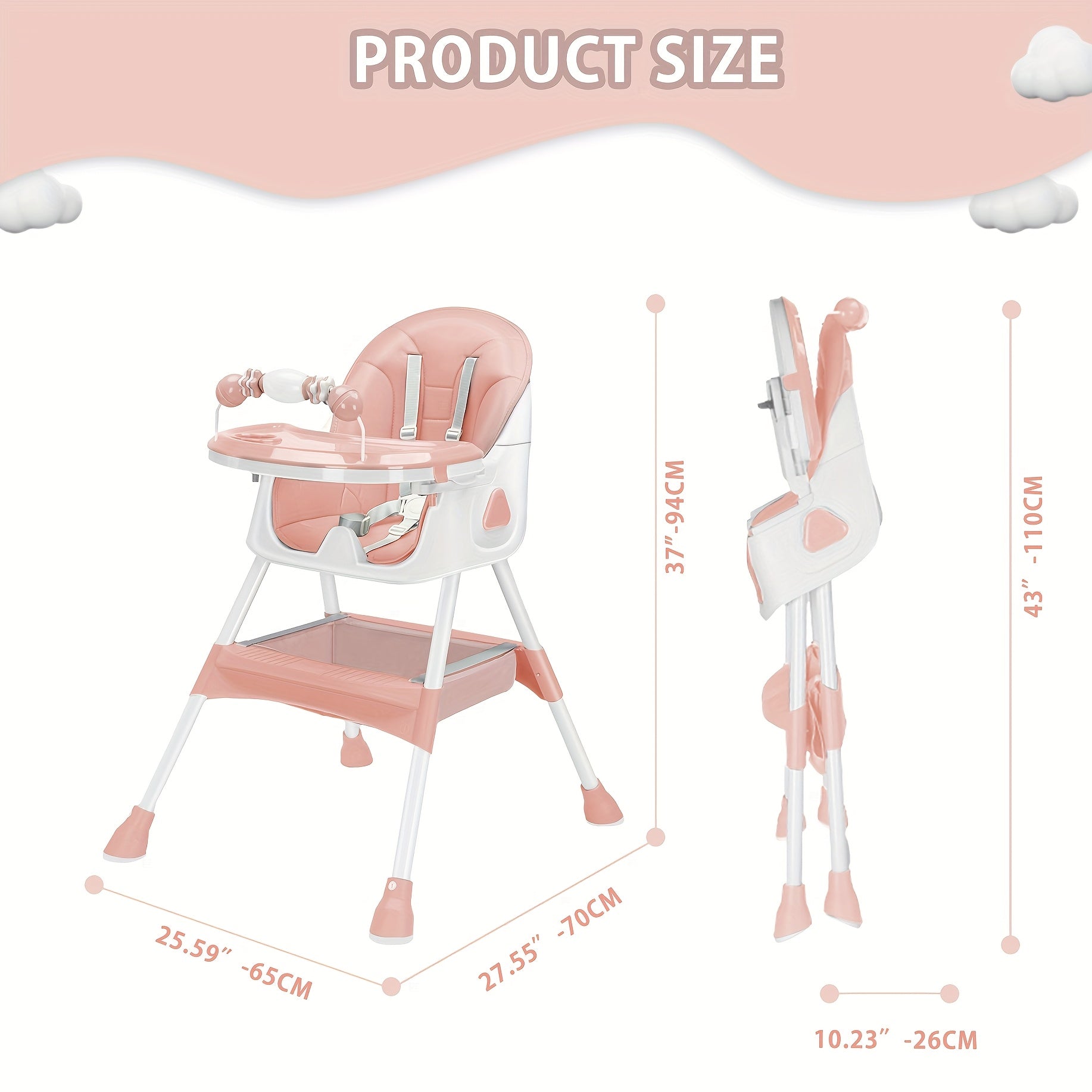 Adjustable Portable Dining Chair with 5-Point Harness, Tray Table & Wheels - Heavy-Duty Multi-Functional Eat, Play & Activity Seat with Storage Pocket, Safety Belt & Easy-Clean Surface - Ideal Christmas/Halloween Gift (Grey/P