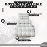 8pcs Egyptian Cotton Towel Set | Quick-Drying & Highly Absorbent | Includes 4 Face, 2 Hand, 2 Bath Towels | Sophisticated Boston Design | 15 Elegant Colours | Machine Washable