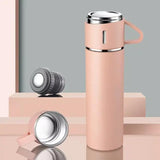 Modern Travel Thermal Flask Set - Flask Set Stainless Steel Vacuum Insulated Bottle with Cup Both for Hot and Cold Drink,Flask can be Used as Travel Mug or Insulated Water for Daily Commute, Weekend Adventures Pink