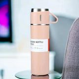 Modern Travel Thermal Flask Set - Flask Set Stainless Steel Vacuum Insulated Bottle with Cup Both for Hot and Cold Drink,Flask can be Used as Travel Mug or Insulated Water for Daily Commute, Weekend Adventures Pink