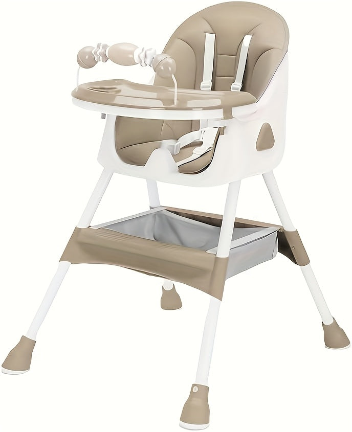 Adjustable Portable Dining Chair with 5-Point Harness, Tray Table & Wheels - Heavy-Duty Multi-Functional Eat, Play & Activity Seat with Storage Pocket, Safety Belt & Easy-Clean Surface - Ideal Christmas/Halloween Gift (Grey/P