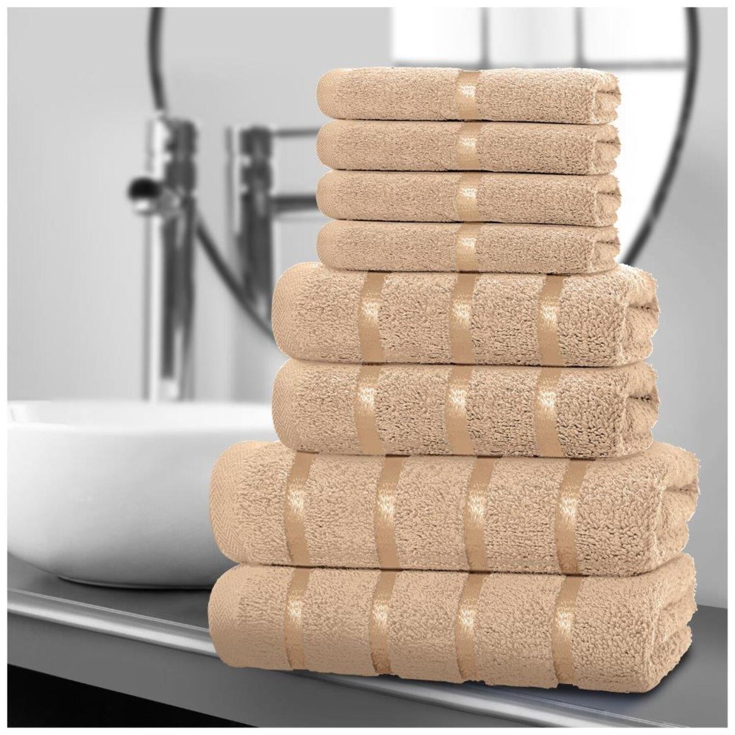 8pcs Egyptian Cotton Towel Set | Quick-Drying & Highly Absorbent | Includes 4 Face, 2 Hand, 2 Bath Towels | Sophisticated Boston Design | 15 Elegant Colours | Machine Washable