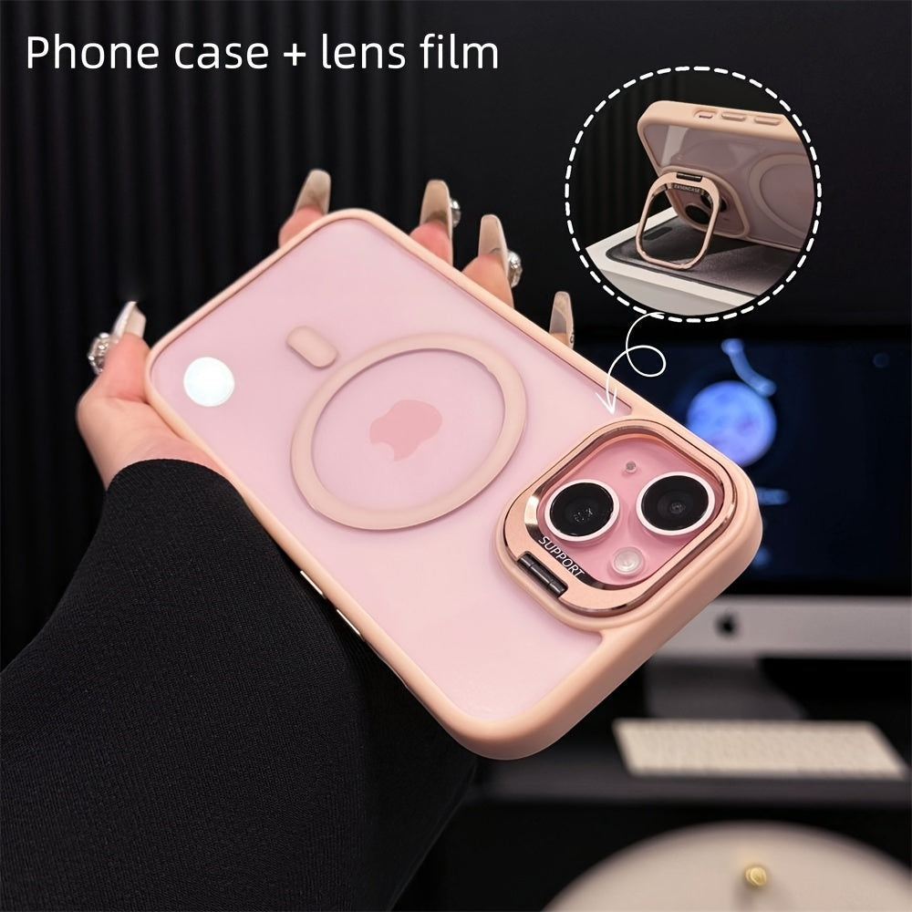 2pcs Set: 1 Phone Case + 1 Lens Protector, Transparent Magnetic Acrylic Design, Built-In Kickstand — Compatible with Iphone 12-17 Pro, Pro Max, And 17 Air | Minimalist Style, Ideal for Photography Enthusiasts